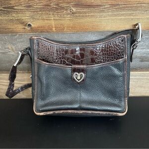 Vintage Brighton Pebble Grain Leather‎ Black w/Brown Alligator Embossed Purse